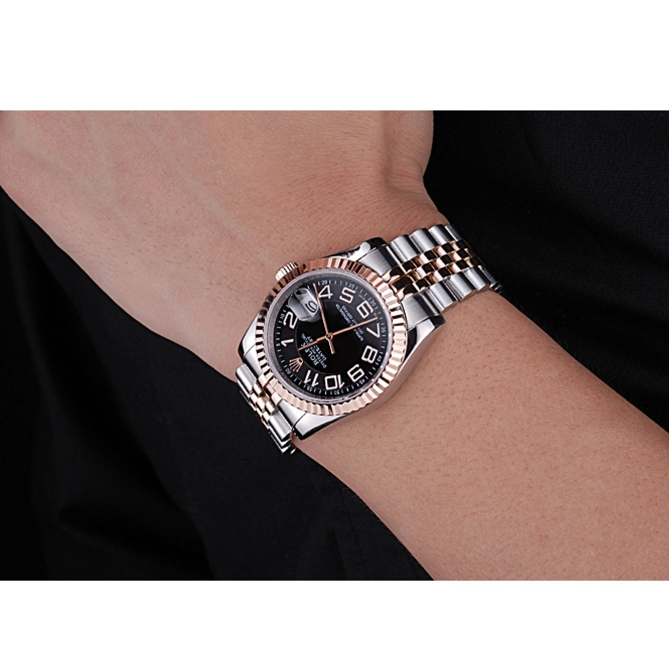 Aaa replica watch Dial Black and Gold Stainless Steel 622545 DateJust Bracelet Rolex 0802
